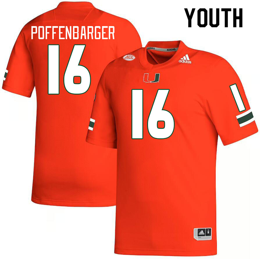 Youth #16 Reese Poffenbarger Miami Hurricanes College Football Jerseys Stitched-Orange